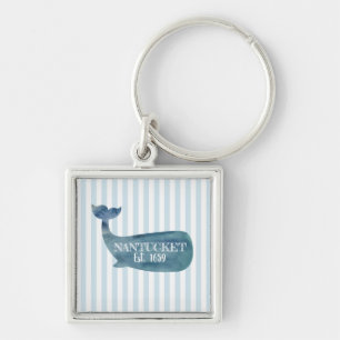 Whale Nantucket Island Established Button Keychain