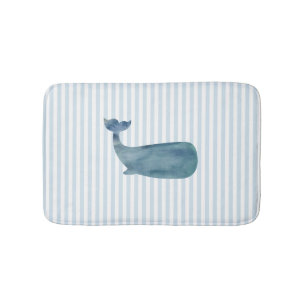 Whale Nautical Blue Stripe Bath Mat