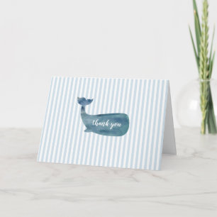 Whale Nautical Blue Stripe Thank You Card