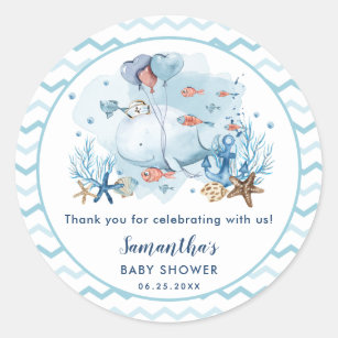 Whale Nautical Boy Baby Shower Thank You Favour Classic Round Sticker