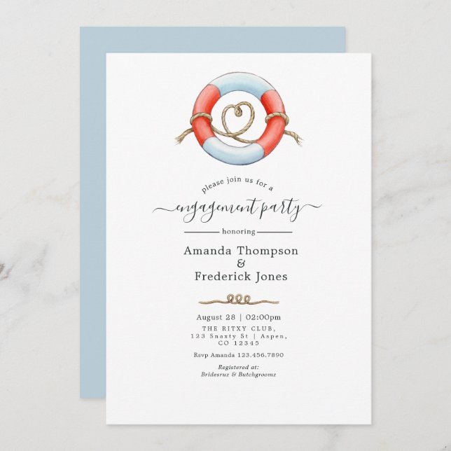 Whale Nautical Engagement Party Invitation (Front/Back)
