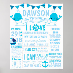 Whale Nautical First Birthday sign poster board