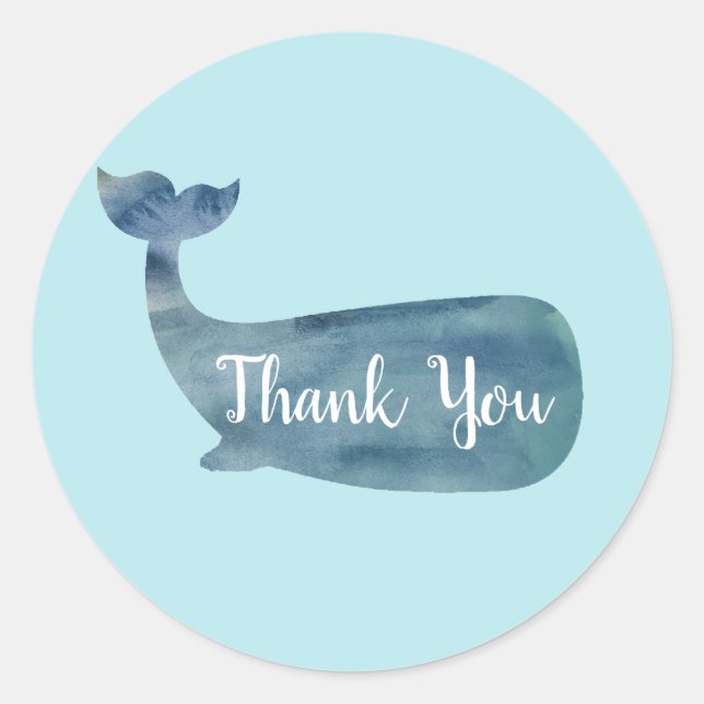 Whale Nautical Ocean Party Thank You Stickers (Front)