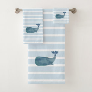 Whale Nautical Stripe Bath Towel Set
