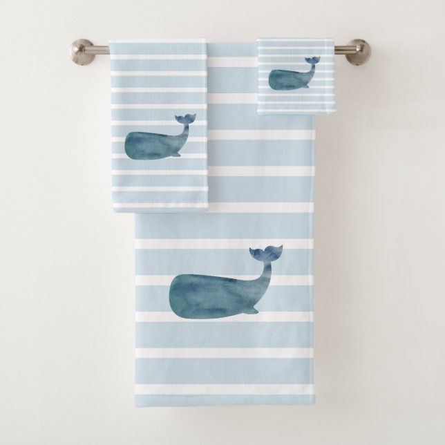 Whale Nautical Stripe Bath Towel Set (Insitu)