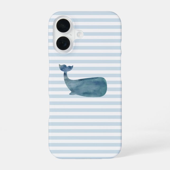 Whale Nautical Stripe  iPhone 16 Case (Back)