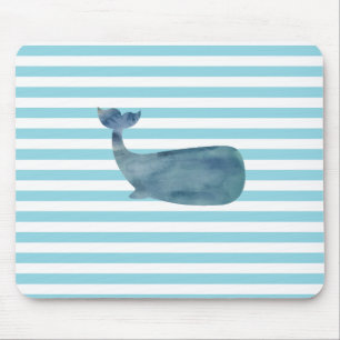 Whale Nautical Stripe  Mouse Pad