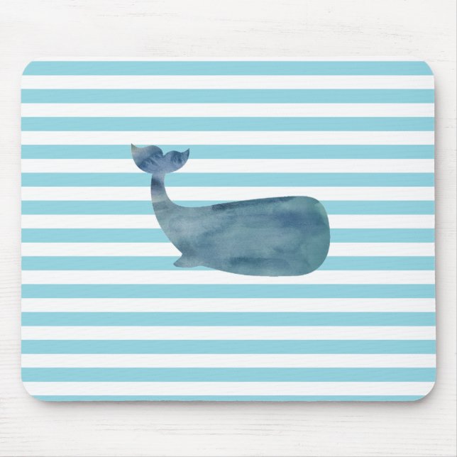 Whale Nautical Stripe  Mouse Pad (Front)