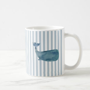 Whale Nautical Stripe Painting Coffee Mug