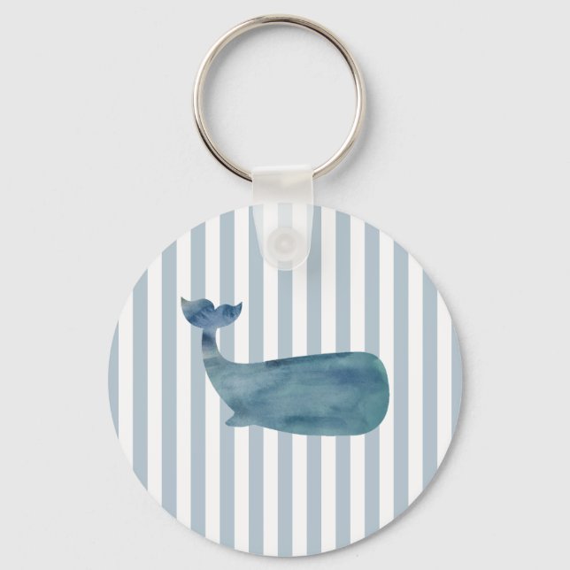 Whale Nautical Stripe Painting Keychain (Front)