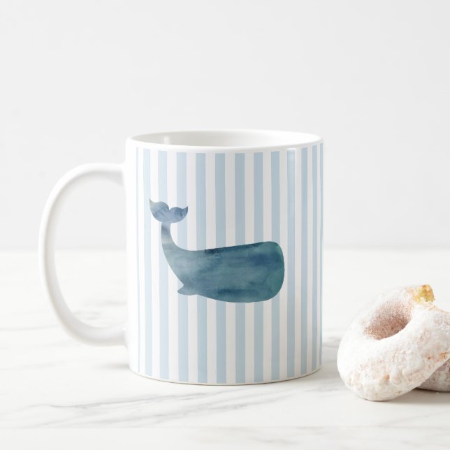 Whale Nautical Stripe Pattern Coffee Mug (With Donut)