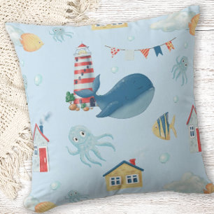 Whale Nautical Throw Pillow