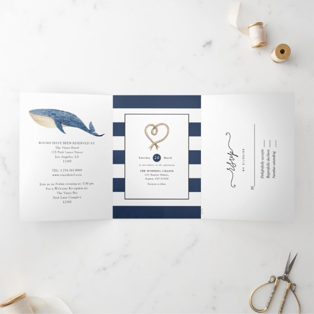 Whale Nautical Wedding Tri-Fold Invitation (Inside)