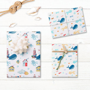 Whale Nautical Wrapping Paper Sheet