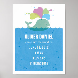 Whale Nursery Art Birth Statistics Poster