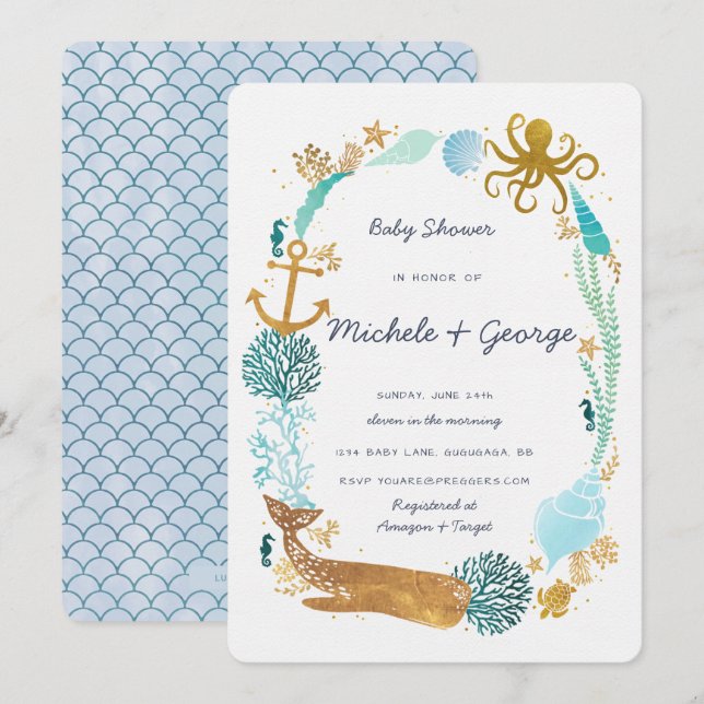 Whale Ocean Baby Shower Invitation (Front/Back)
