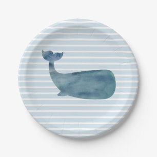 Whale Ocean Blue Stripe Paper Plate