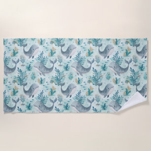 Whale Ocean Pattern Beach Towel 