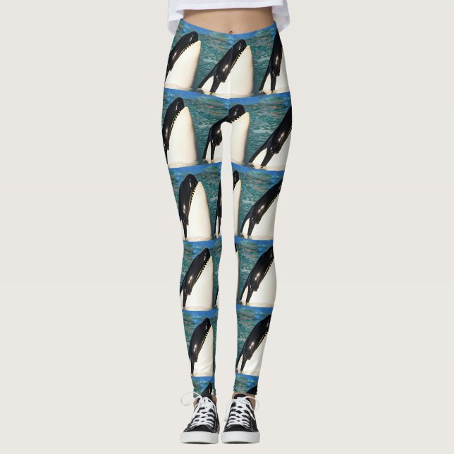 Whale Ocean Peek Tile Flow Leggings (Front)