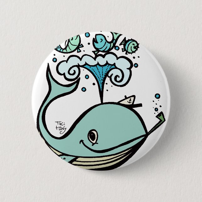 Whale of a Captain! by Tiki tOny 2 Inch Round Button (Front)