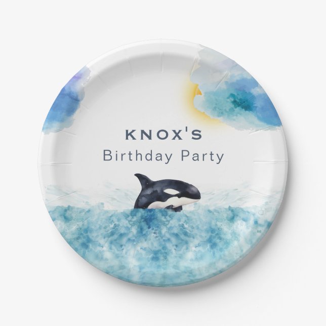 Whale of a Time Orca Birthday Party Paper Plate (Front)