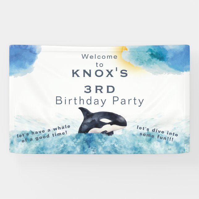 Whale of a Time Orca Birthday Party Welcome Banner (Horizontal)