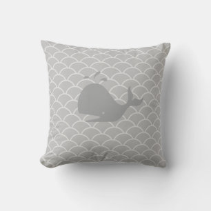 Whale on Silver Grey Waves Throw Pillow