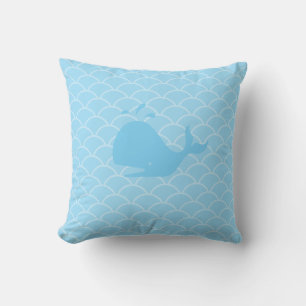 Whale on Turquoise Waves Throw Pillow