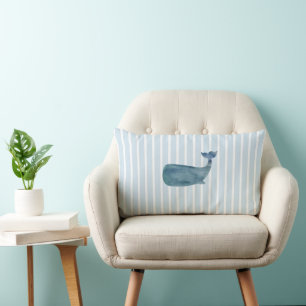 Whale Painting Nautical Stripe Lumbar Pillow