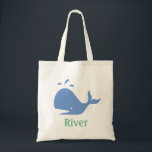 Whale Personalized Tote Bag, Blue and Green<br><div class="desc">This cute bag makes a great beach bag,  book bag,  toy bag... or really a great bag for just about anything!  Personalize it with a name using the template form.  Use the customize feature to access the advanced menu allowing you to change colours,  fonts,  and text position.</div>