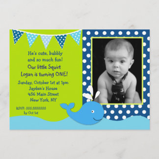 Whale Photo Birthday Party Invitations