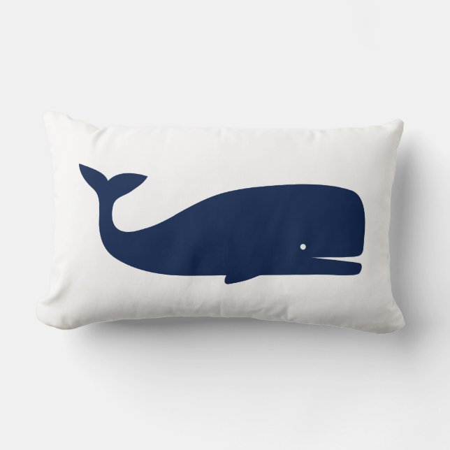 Whale Pillow, Blue and White, Nursery Lumbar Pillow (Front)