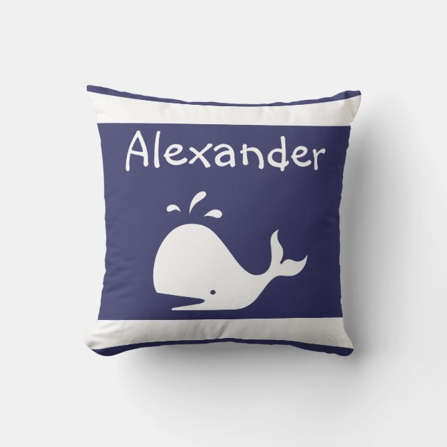 whale pillow Personalize with name Blue (Front)