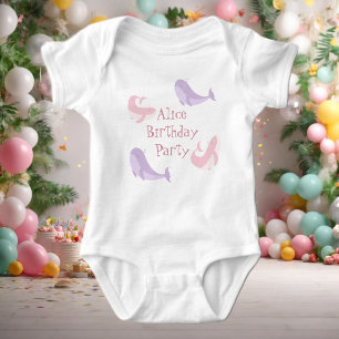  Whale Pink Lilac Pastel Ocean Fish Birthday Party Baby Bodysuit