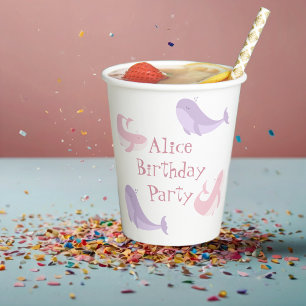 Whale Pink Lilac Pastel Ocean Fish Birthday Party Paper Cups