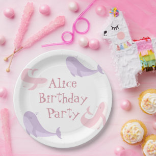 Whale Pink Lilac Pastel Ocean Fish Birthday Party Paper Plate