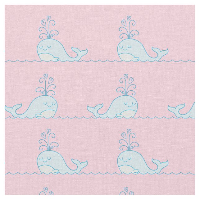 Whale Print Fabric Pink (Close Up)