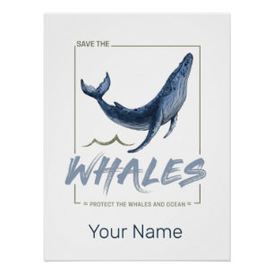 Whale Protect Whales and Ocean Watercolor Cetacean Poster