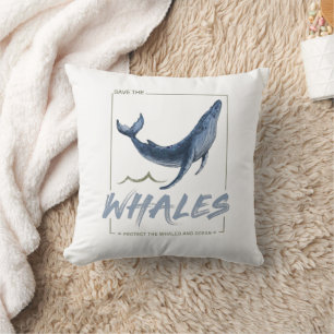 Whale Protect Whales and Ocean Watercolor Cetacean Throw Pillow