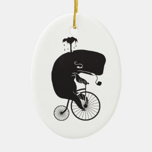 Whale Riding a Bike Ceramic Ornament