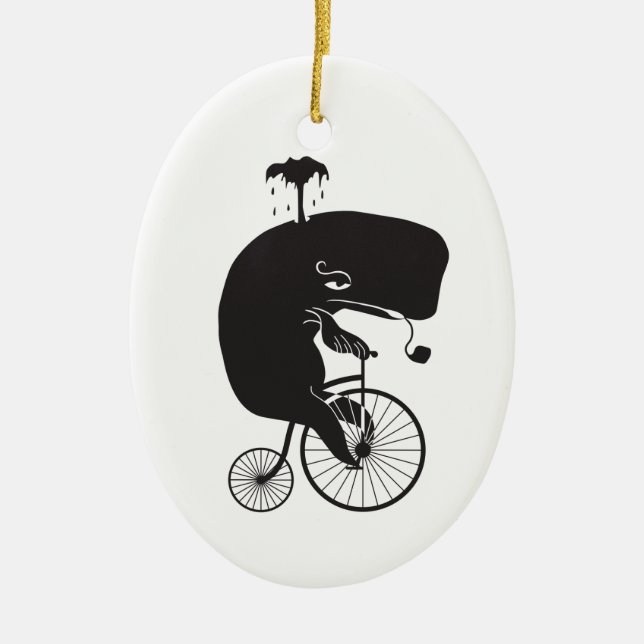 Whale Riding a Bike Ceramic Ornament (Front)