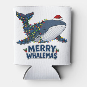 Whale Santa Hat Christmas Lights Merry Whalemas   Can Cooler