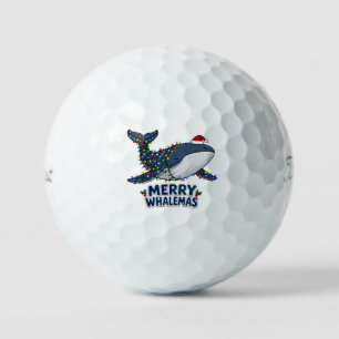 Whale Santa Hat Christmas Lights Merry Whalemas Golf Balls