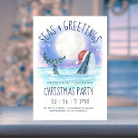 Whale Santa Sea Nautical Christmas Party Invitation<br><div class="desc">Nautical Christmas party invitation invites guests to "come have a WHALE of a good time" and features a watercolor whale wearing a Santa hat swimming in the sea under a magical moon and stars with festive string lights decorating its tail. The "Seas & Greetings" caption and party details can be...</div>