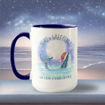 Whale Santa Sea Nautical Watercolor Christmas Mug<br><div class="desc">Fun nautical theme Christmas mug features a watercolor whale wearing a Santa hat swimming in the sea under a magical moon and stars with string lights decorating its tail. The "Seas & Greetings" and "Wishing you a whale of a good Christmas" greetings can be personalized. Art by KL Stock</div>