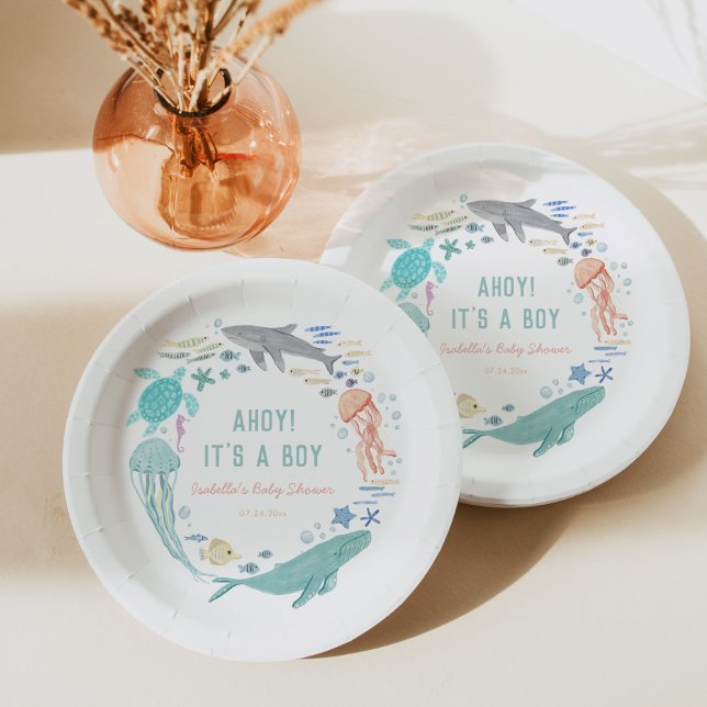 Whale Shark Boy Baby Shower Paper Plate (Creator Uploaded)