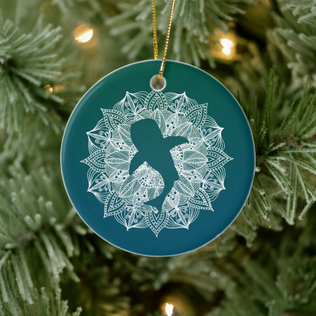Whale Shark Mandala Circle Turquoise Ceramic Ornament (Tree)
