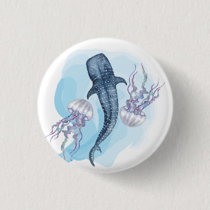 Whale Shark. Watercolor 1 Inch Round Button