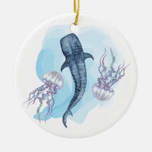 Whale Shark. Watercolor Ceramic Ornament