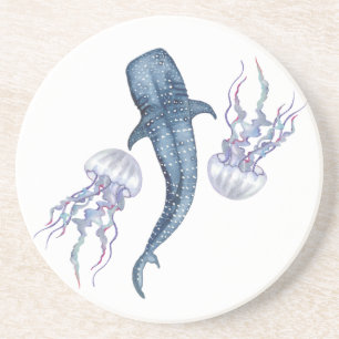 Whale shark. Watercolor Coaster